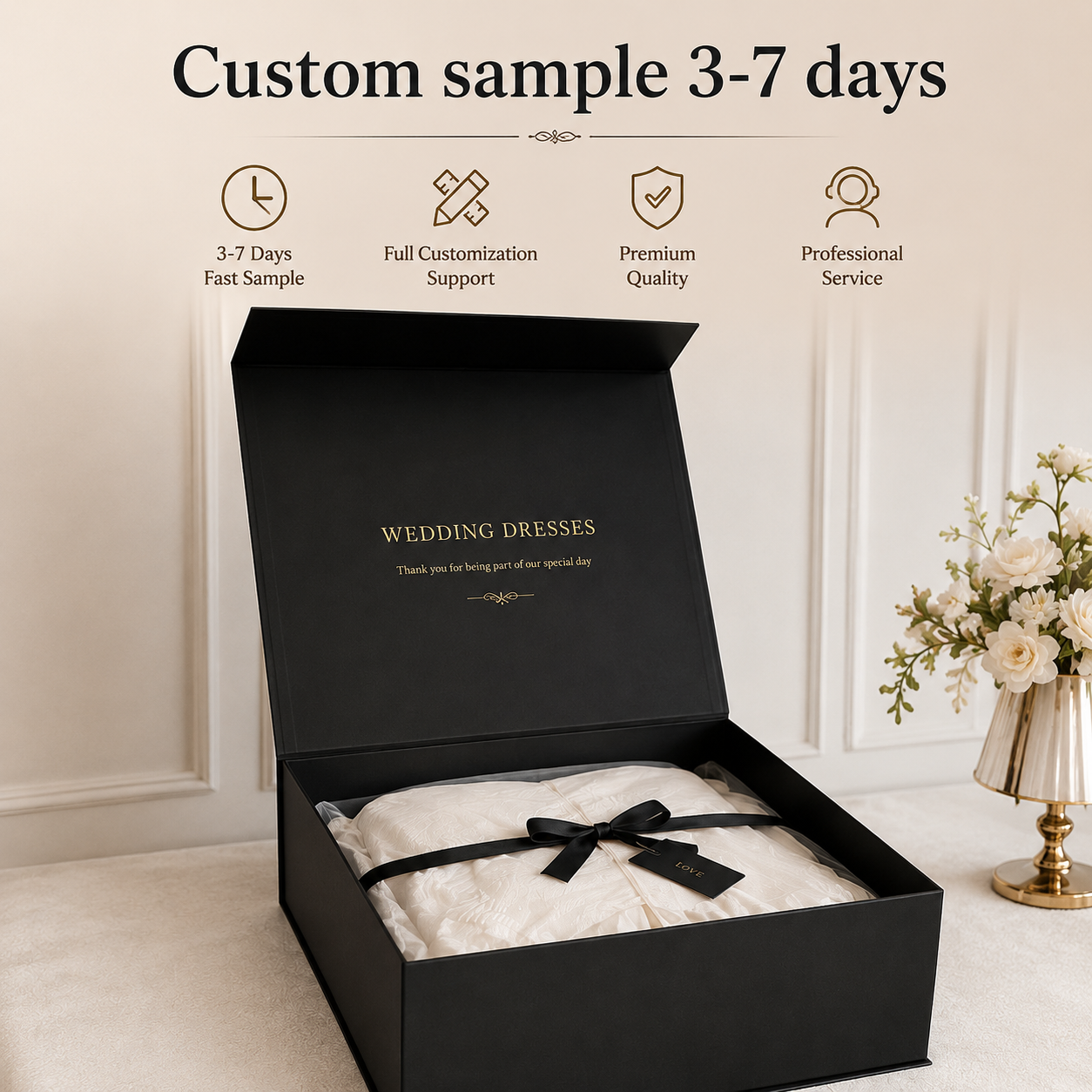 Custom Extra Large Magnetic Folding Gift Packaging Box Matte Black Rigid Paper Matt Lamination Recyclable Wedding Dresses