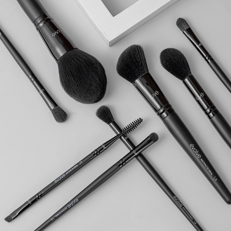 Beautichen 8PCS Black Wood Handle Fiber Bristles Brush Set - Powder/Contour/Highlight/Eyeshadow/Brow Brushes Full Kit, Factory Direct Wholesale