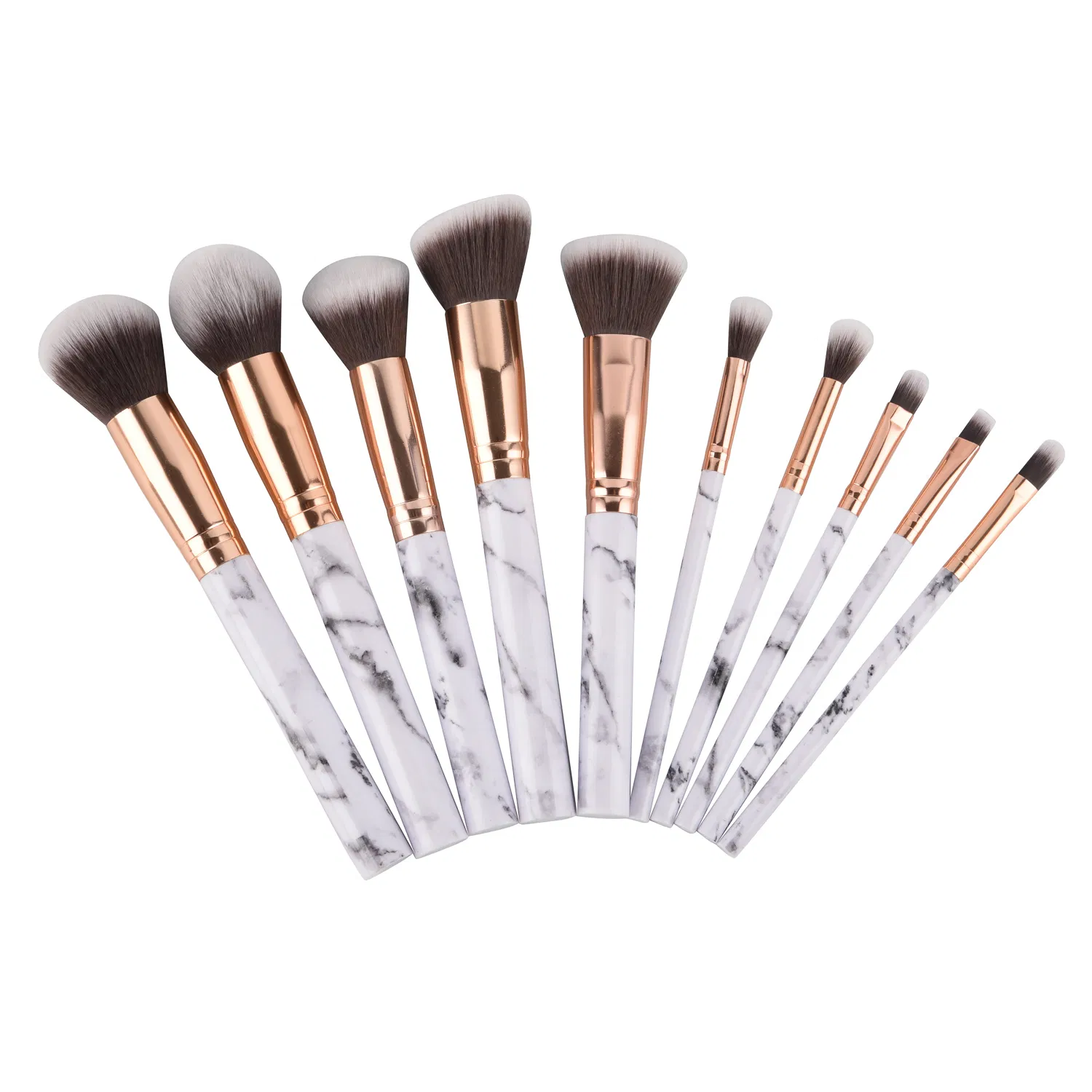 Beautichen Custom Logo 10 PCS Marbled Handle PU Bag Packaging Women Professional Makeup Brush Set Tools Synthetic Makeup Brush Set