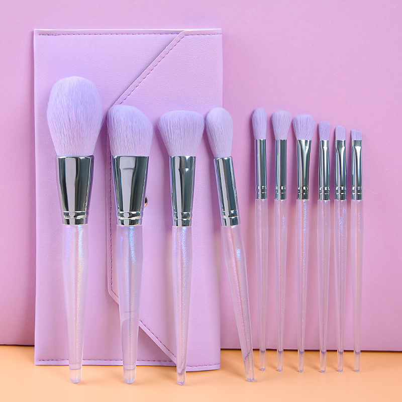 Beautichen 10PCS Luxury Amethyst Makeup Brush Set with Elegant Pouch - Complete Loose Powder/Contour/Blush/Eyeshadow Brushes Kit for Beginners