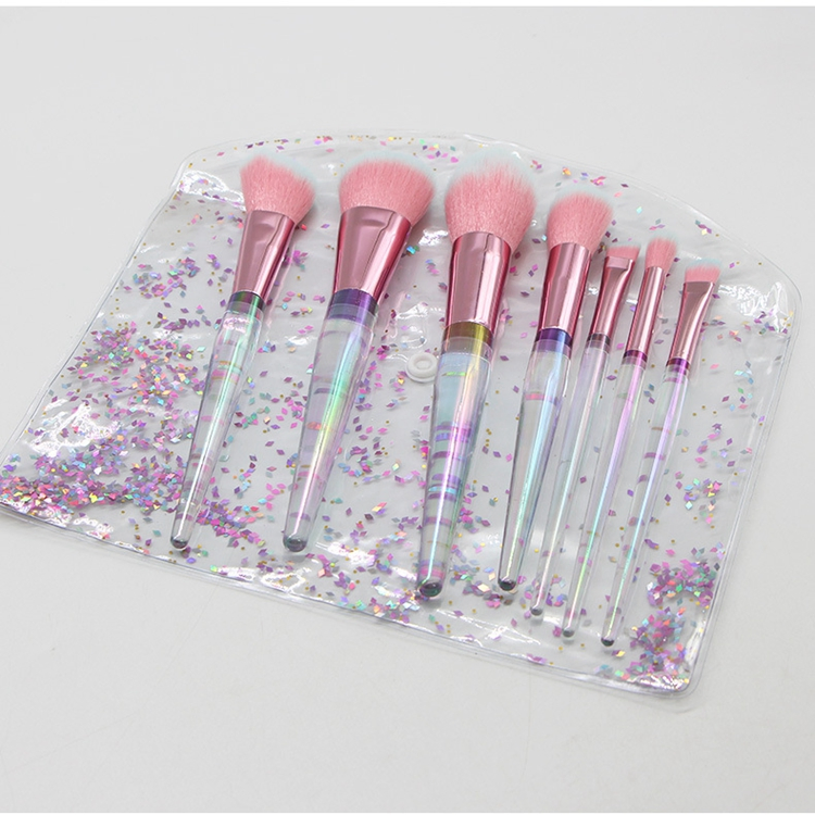 Hot Selling 7 Pieces Crystal Makeup Brushes Transparent Diamond Crystal Handle Makeup Brush Set for Powder Highlight