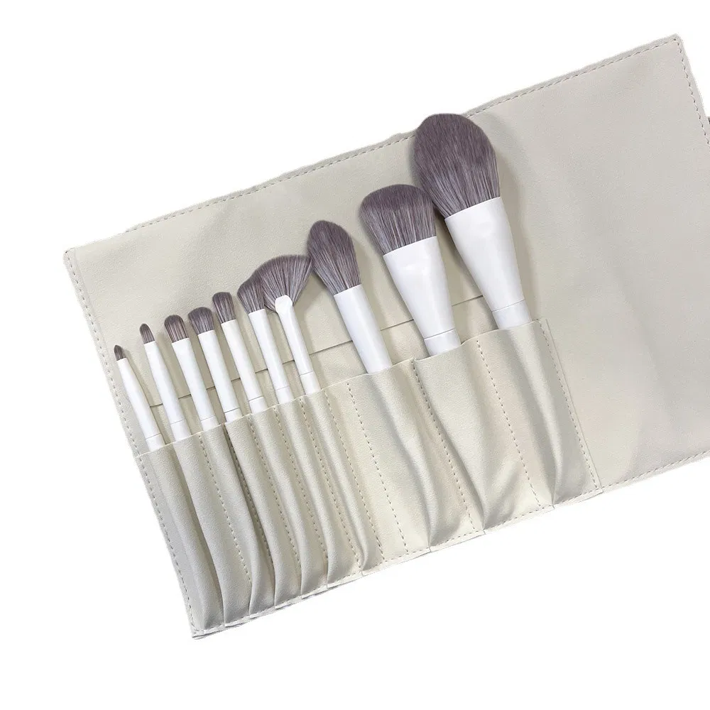 10PCS Wood Handle Beige Soft Synthetic Hair Makeup Brush Set with Bag Private Label