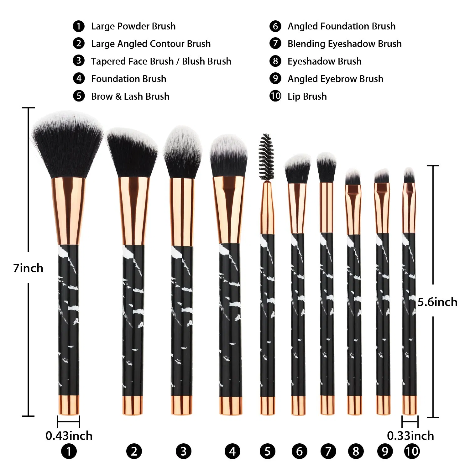 Beautichen 10PCS Marble Make up Brushes High End Vegan Short Handle Custom Logo Private Label Black Makeup Brush Set