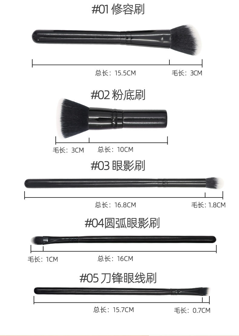 Beautichen New 5PCS Black Wood Handle Eyeshadow Brush Set - Plush Bristles Beginner-Friendly Makeup Kit