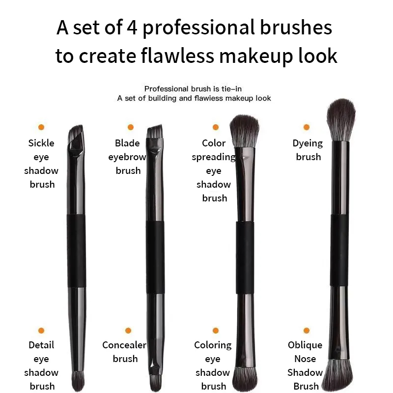 4 PCS Eye Shadow Brush Eyebrow Brush Concealer Paint Brush Nose Highlight Brush Powder Blusher Brush Face Double Head Makeup Brush Set