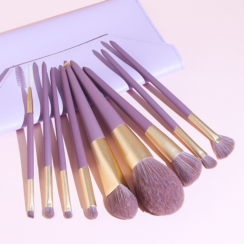 Beautichen 9-Piece Makeup Brush Set – Soft Synthetic Bristles for Blush, Foundation, Eyeshadow &amp; Eyebrows – Nude Pink &amp; Champagne Gold Design