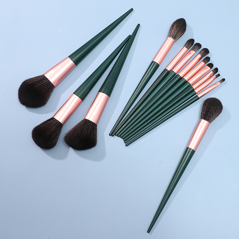 13PCS Green Color Makeup Brush Set Vegan Hair Brush Makeup Full Set of Beauty Tools