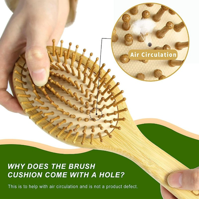 Natural Bamboo Wooden Hairbrush Custom Logo Oval Hair Brush Set with Box Paddle Detangling Hair Brushes for Women