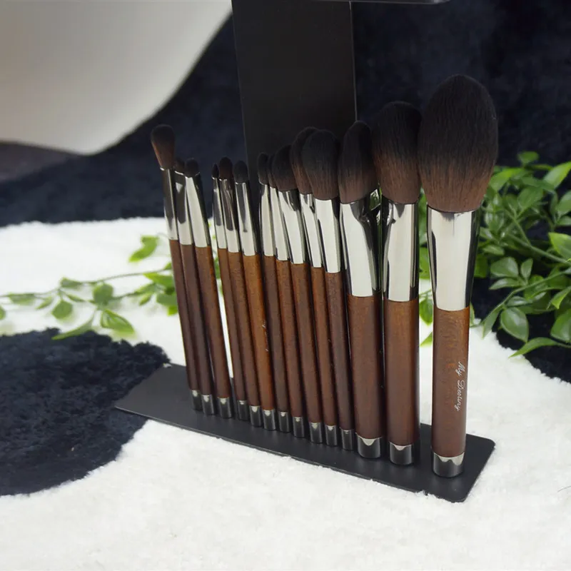 Wooden Handle 14 PCS Cosmetic Brush Kit Holder Magnetic Makeup Brushes Set for Face Eye Shadow