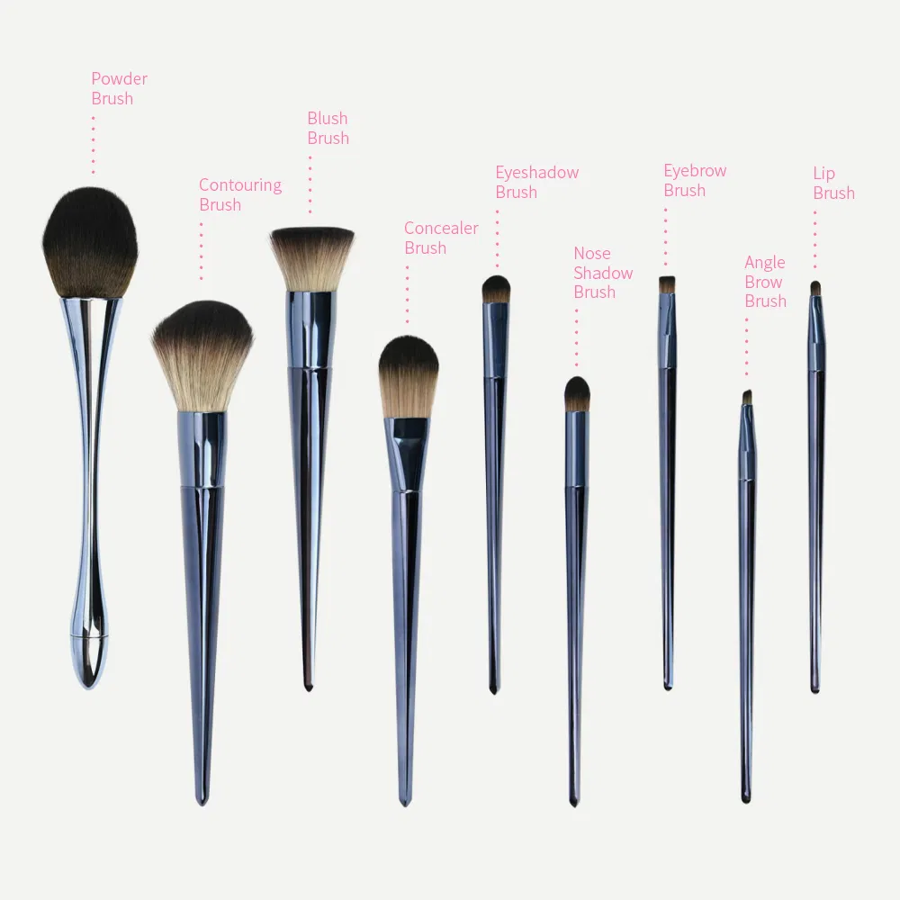 Professional Wholesale 9PCS Plastic Handle Cosmetic Powder Face Makeup Brush Set for Eye Shadow