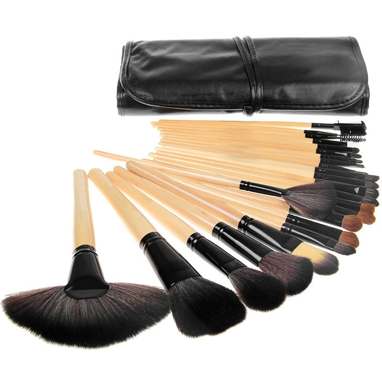 24 PCS Pink Black Natural Color Glossy Cosmetic Personalised Makeup Brush Maquillaje Synthetic Hair Brushes Set with Soft Bag