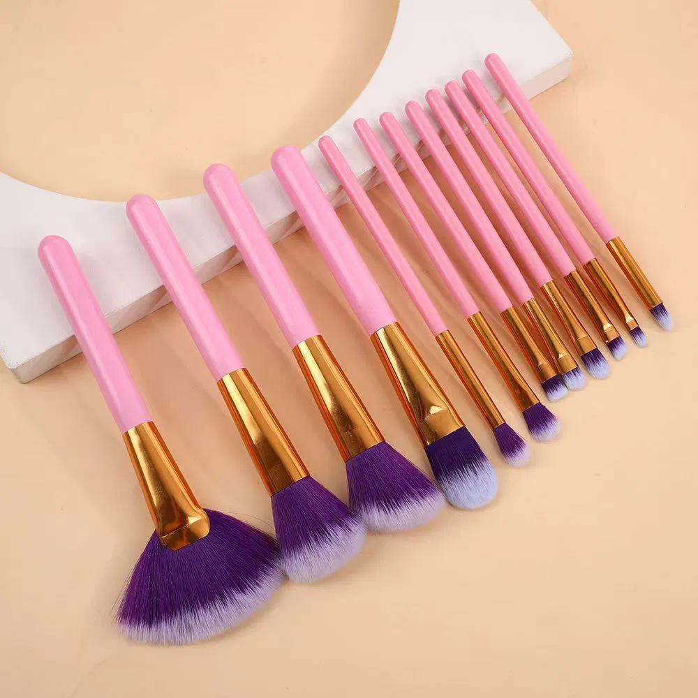 Beautichen 12PCS Pink Makeup Brushes Set - Wood Handle Soft Fan Brush Beginner Concealer Detail Cosmetic Tools Bulk OEM