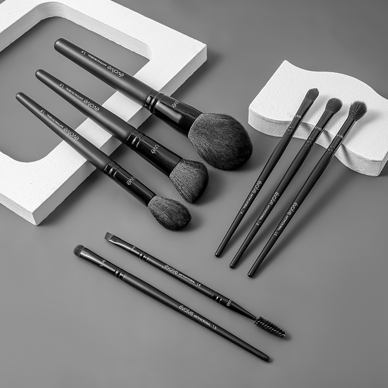 Beautichen 8PCS Black Wood Handle Fiber Bristles Brush Set - Powder/Contour/Highlight/Eyeshadow/Brow Brushes Full Kit, Factory Direct Wholesale