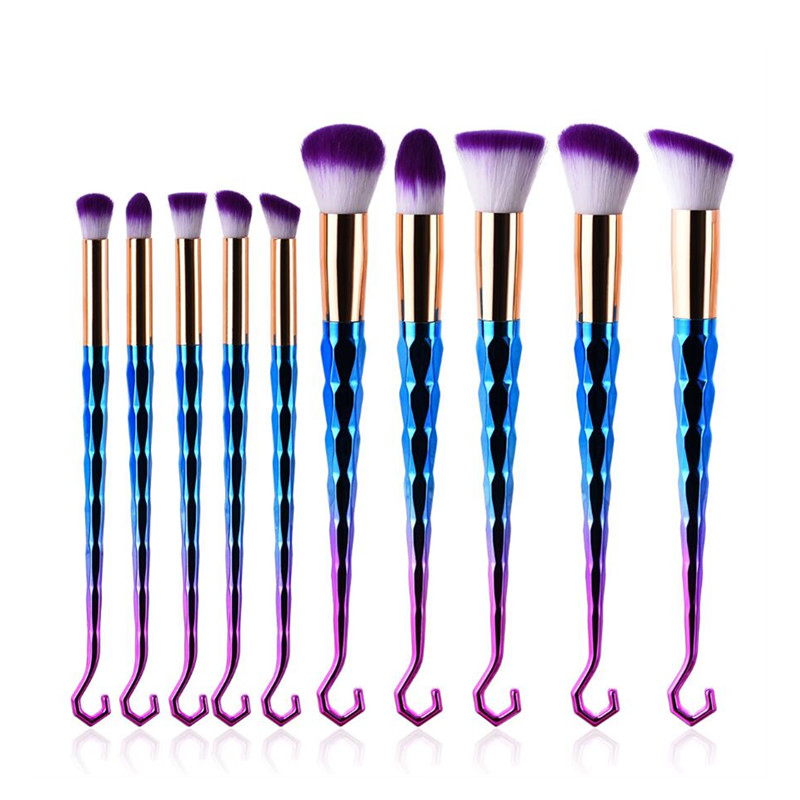 10 PCS Hook Shape Handle Professional Fan Makeup Brush Set