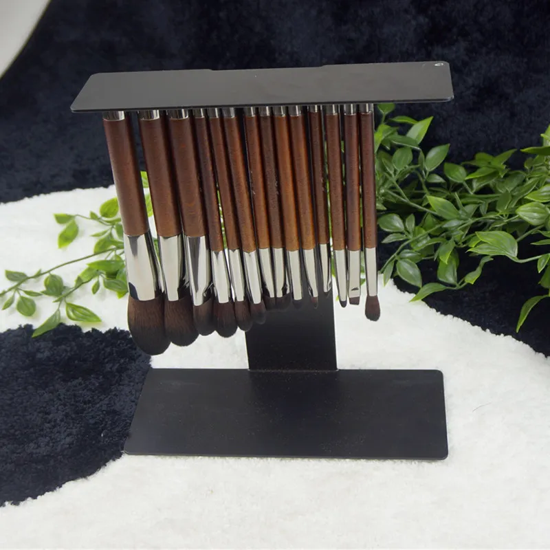 Wooden Handle 14 PCS Cosmetic Brush Kit Holder Magnetic Makeup Brushes Set for Face Eye Shadow
