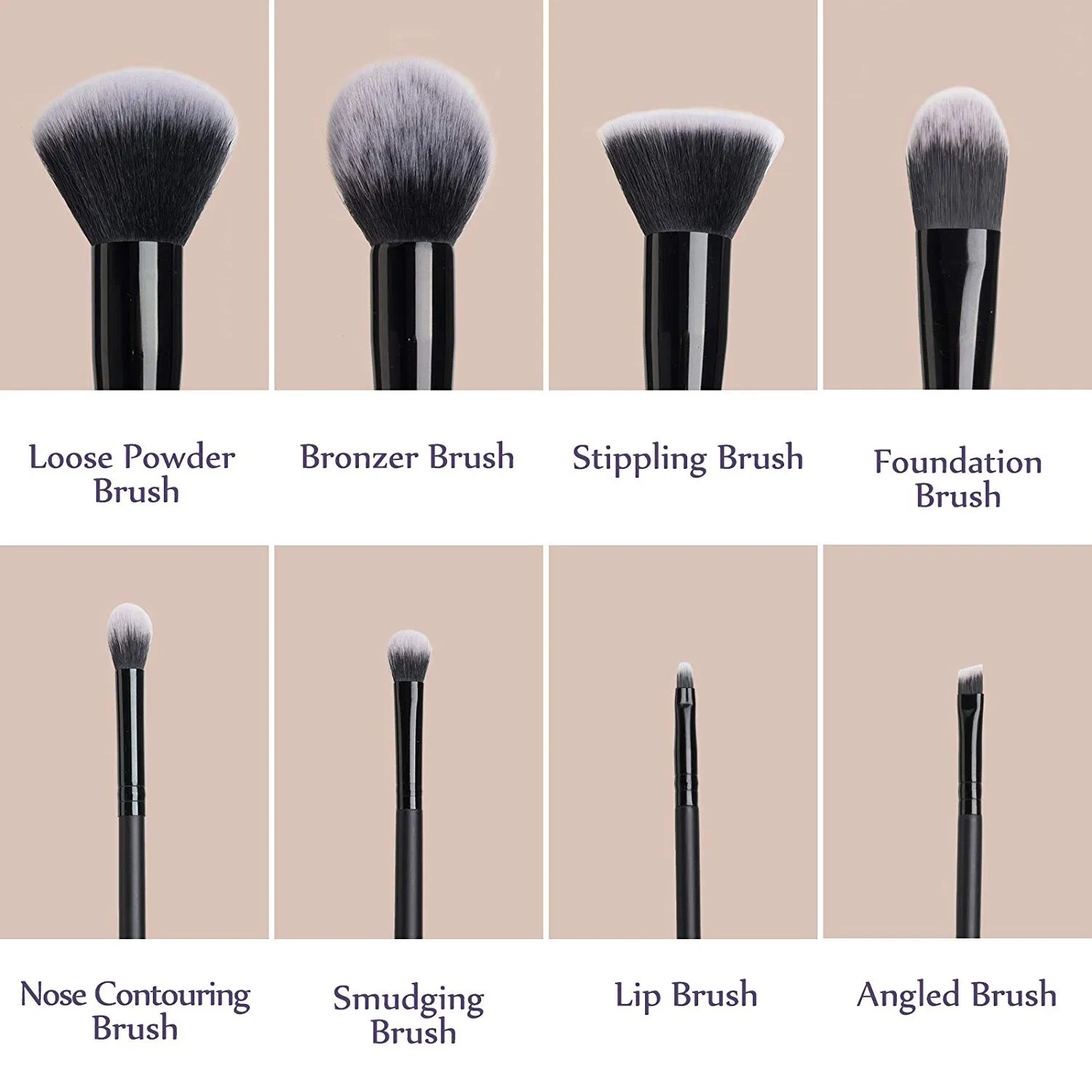 Beautichen 15PCS Premium Black Wooden Makeup Brush Set for Foundation Blush Highlight Eyeshadow