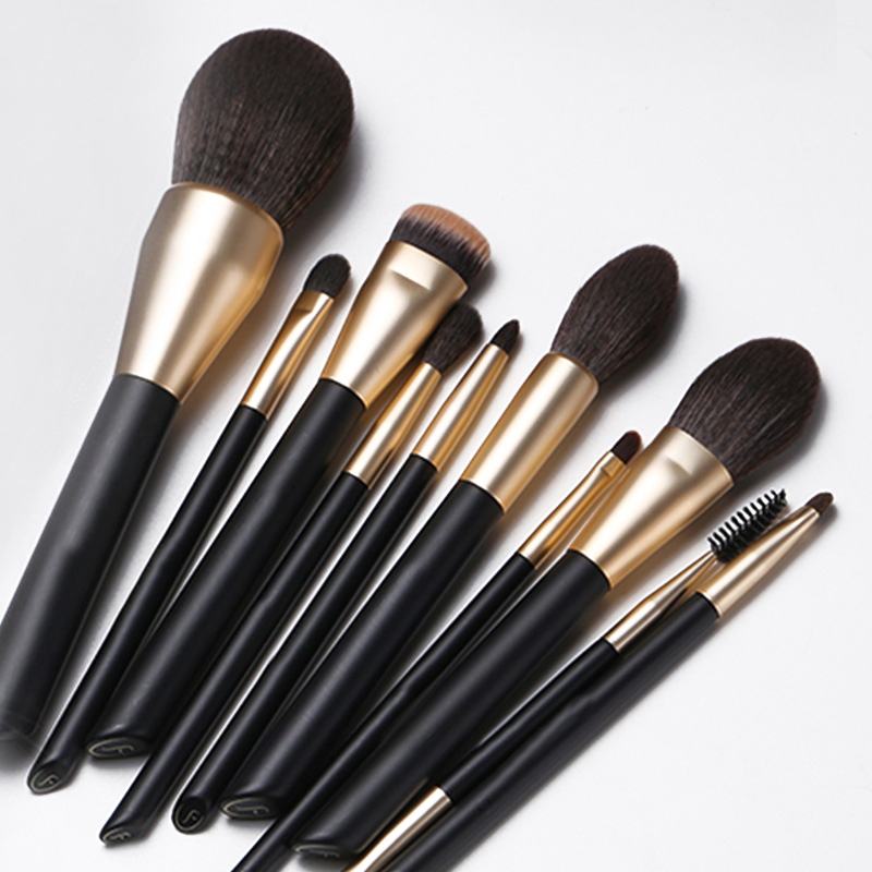 Black Wood Handle Synthetic Hair Private Label Cosmetic Make up Powder Blush Brushes Kit Makeup Brushes Set