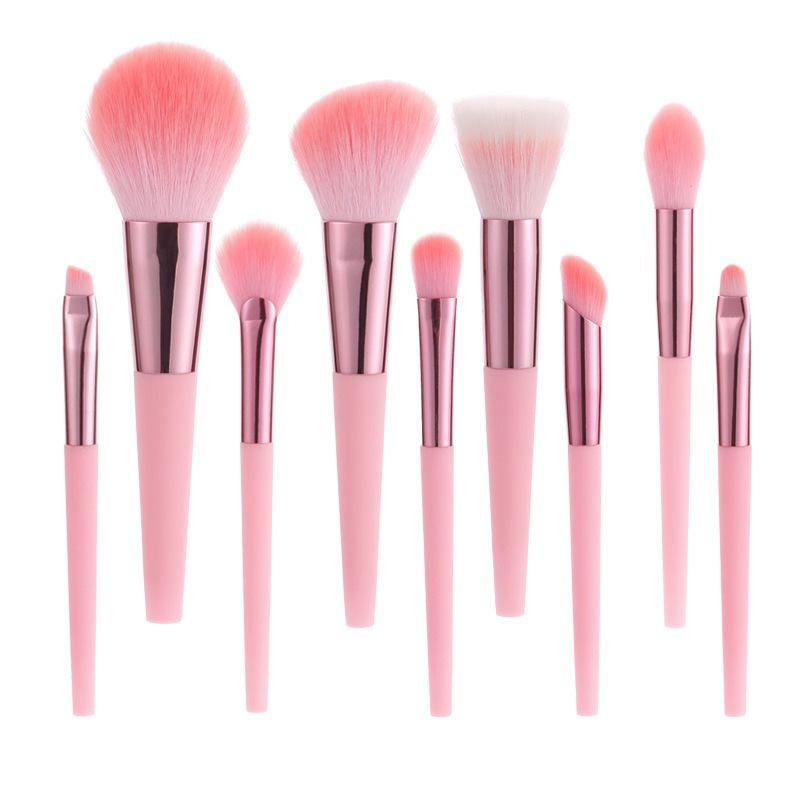 Beautichen 9PCS Pink Makeup Brush Set – Soft Synthetic Bristles for Foundation, Powder, Eyeshadow, Eyeliner, and Detailing – Rose Gold Metal Ferrule