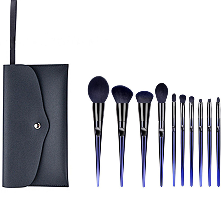 10PCS Blue Makeup Tools Fashion Vegan Synthetic Hairmakeup Brush Nylon Hair Cosmetic Brush Set