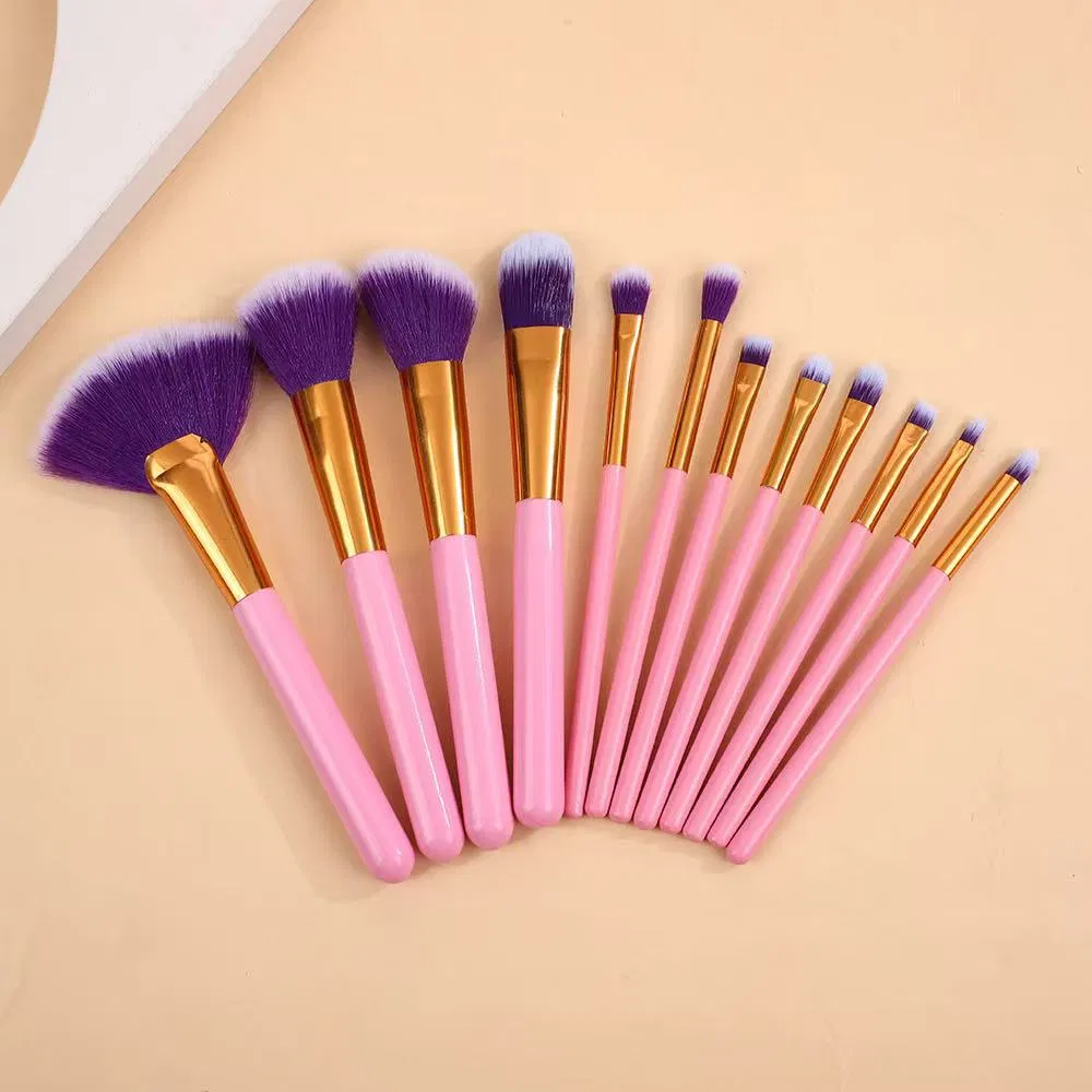 Beautichen 12PCS Pink Makeup Brushes Set - Wood Handle Soft Fan Brush Beginner Concealer Detail Cosmetic Tools Bulk OEM