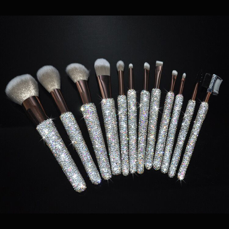 Luxury 12PCS Bling Make up Brushes Diamond Rhinestone Makeup Brush Set