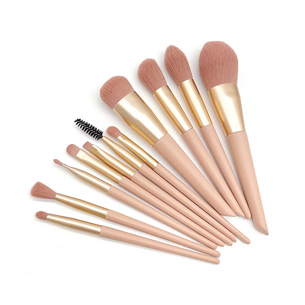 11PCS Travel Luxury Face Eye Soft Synthetic Hair Wooden Handle Cosmetic Makeup Brushes Set