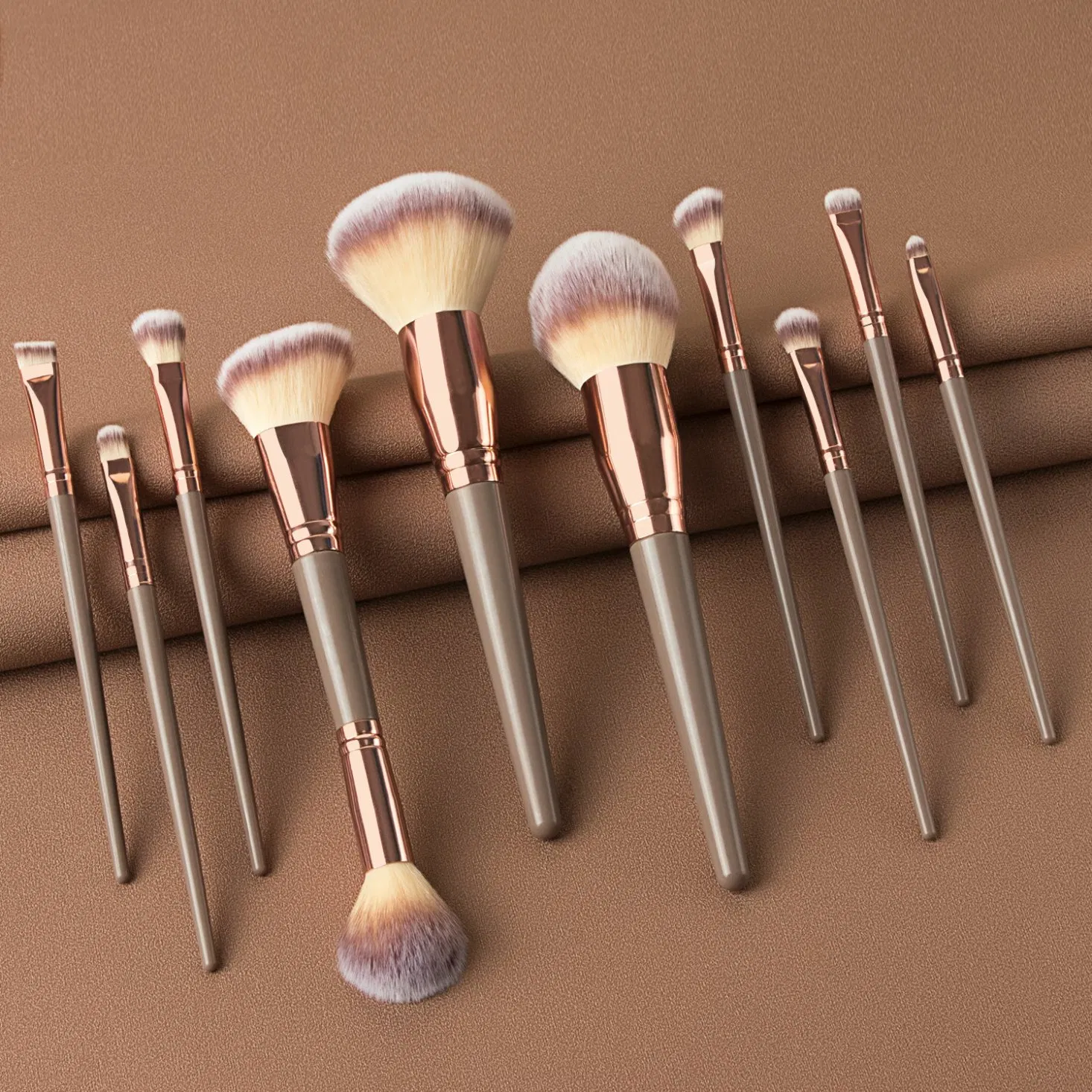 Beautichen 10PCS Rose Gold &amp; Purple Gradient Makeup Brush Set – Soft Synthetic Bristles for Powder, Contour, Blush – Elegant Cosmetic Brushes