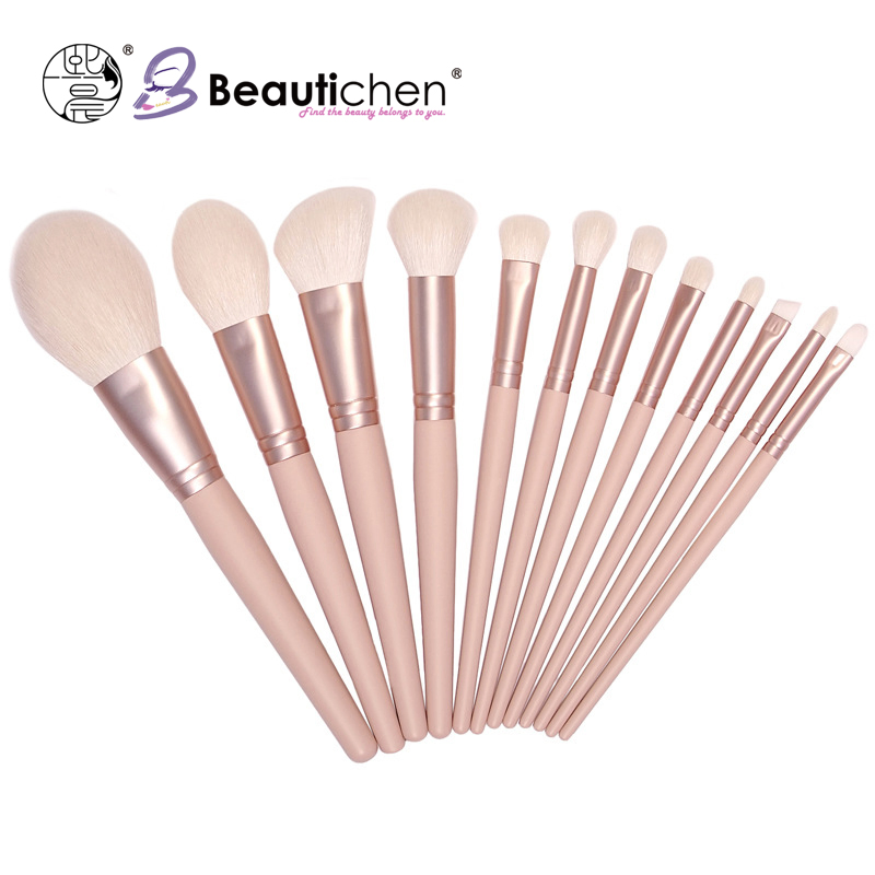 Beautichen 12PCS Pink Matte Makeup Brush Set with Rose Gold Ferrules – Soft Synthetic Cosmetic Brushes– Professional Makeup Brushes Kit for Beginner