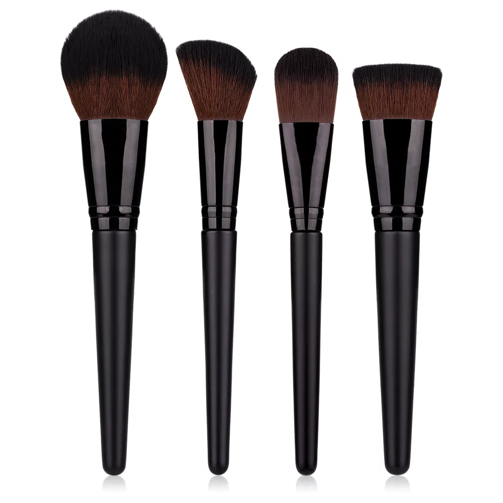 Customized Luxury Black High Quality 4PCS Travel Cosmetic Brush Set Makeup Brush Powder Contour Foundation Face Brush Sets