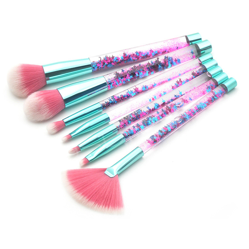 Beautichen 7-Piece Set of Glitter Crystal, Sparkling Powder Makeup Brushes Blush Powder Lip Eyeshadow Eyebrow Brush Sequin Handle Makeup Brush Set