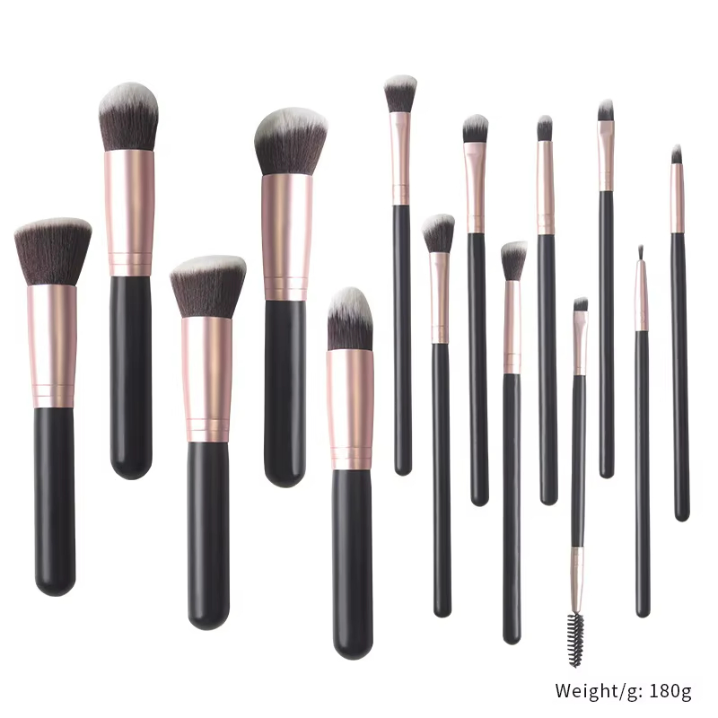 Private Label Wooden Handle Synthetic Hair Black Custom Logo Makeup Brush Set