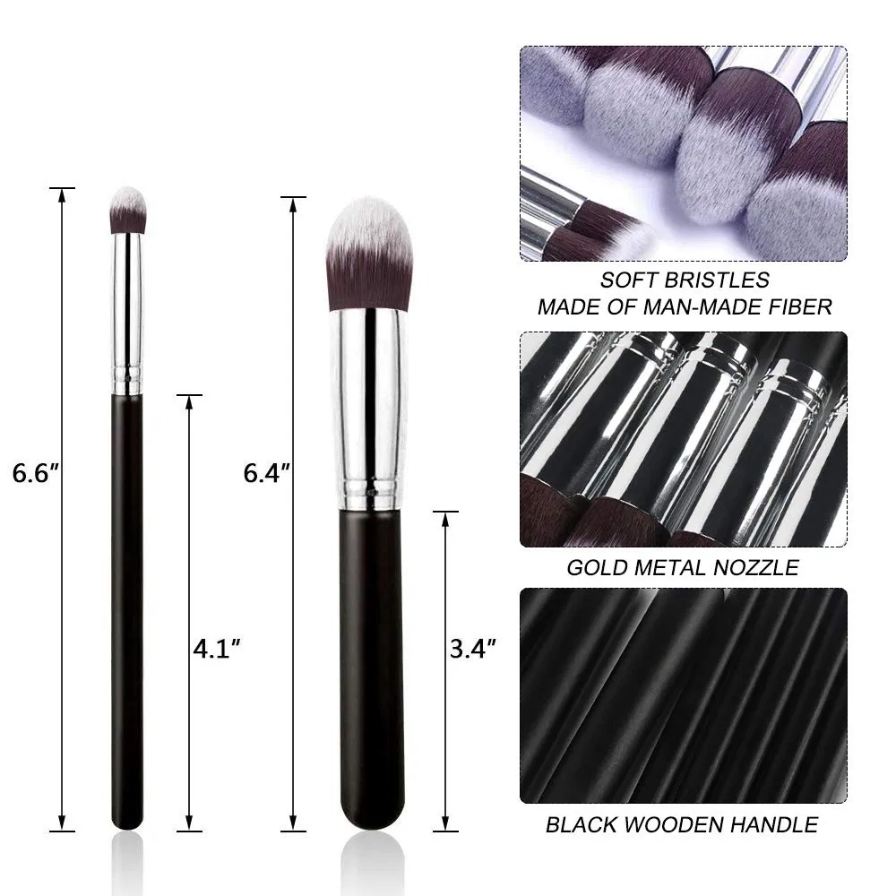 Factory Wholesale 10PCS Black Makeup Brushes Luxury Professional Flat Synthetic Cosmetic Makeup Brush Set