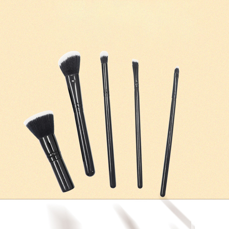 Beautichen New 5PCS Black Wood Handle Eyeshadow Brush Set - Plush Bristles Beginner-Friendly Makeup Kit