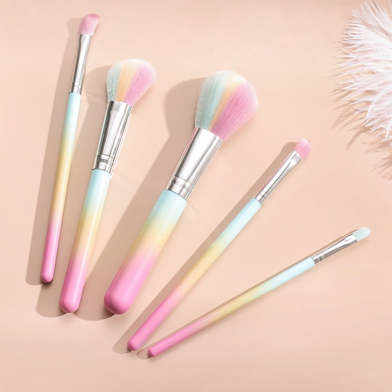 Low MOQ Private Logo Professional 10PCS Colorful Rainbow Pretty Makeup Brush Set Wooden Vegan Cosmetics Brush Set