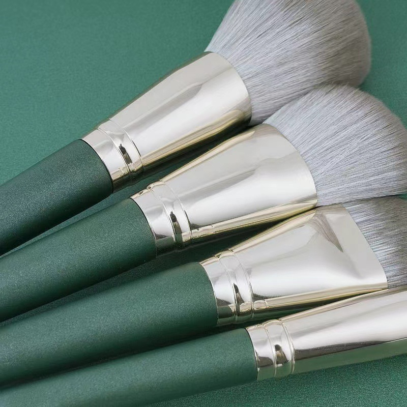 Beautichen 14PCS Green Makeup Brushes Set Soft with Cosmetic Bag - Beginner Loose Powder Foundation Blush Cosmetic Tools OEM