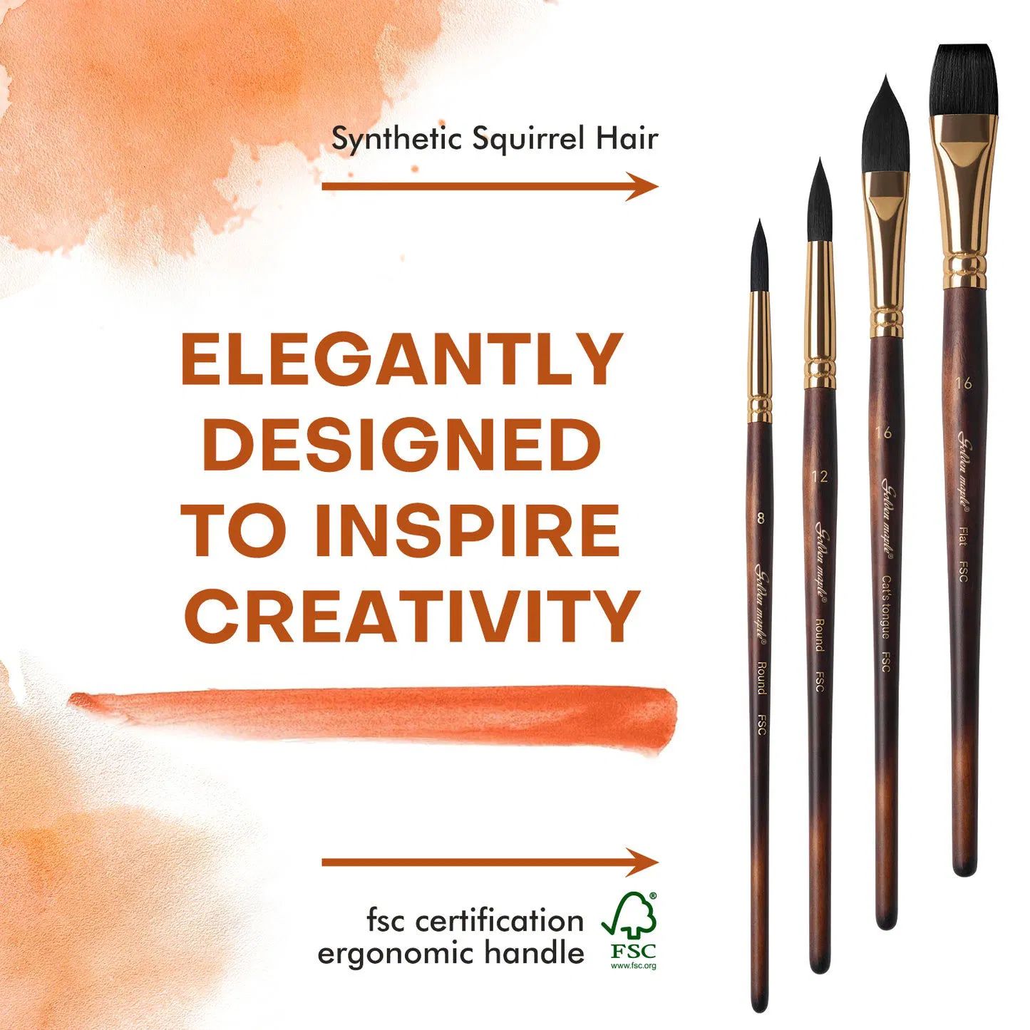 Golden Maple 10PCS Paint Brush Soft Synthetic Squirrel Hair Flat Round Pointed Bristle