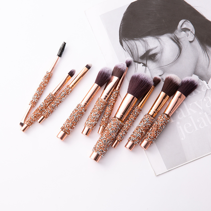 New Design 10 PCS Powder Blush Foundation Eyelash Face Cosmetic Makeup Brush Set with Bag