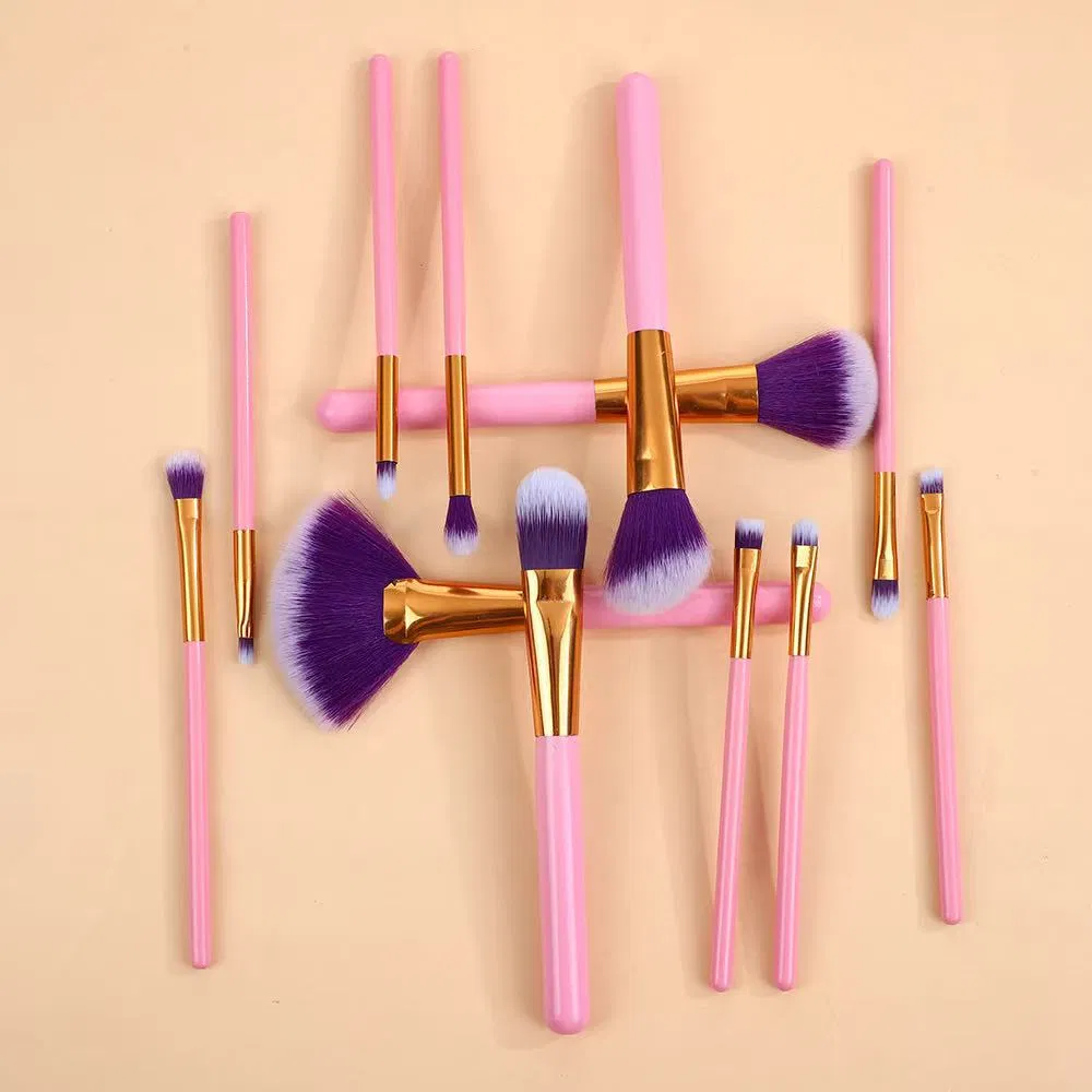 Beautichen 12PCS Pink Makeup Brushes Set - Wood Handle Soft Fan Brush Beginner Concealer Detail Cosmetic Tools Bulk OEM