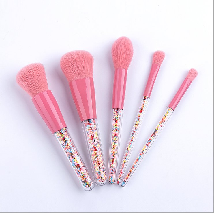 Colorful Candy Inside Transparent Handle Makeup Brush Set for Blush Foundation Eyebrow 5PCS in One
