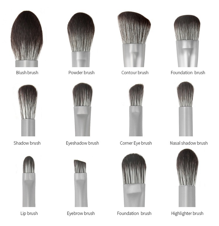 Beautichen 12PCS Milk Grey Ultra-Soft Makeup Brush Set - Portable Eyeshadow &amp; Foundation Brushes Set