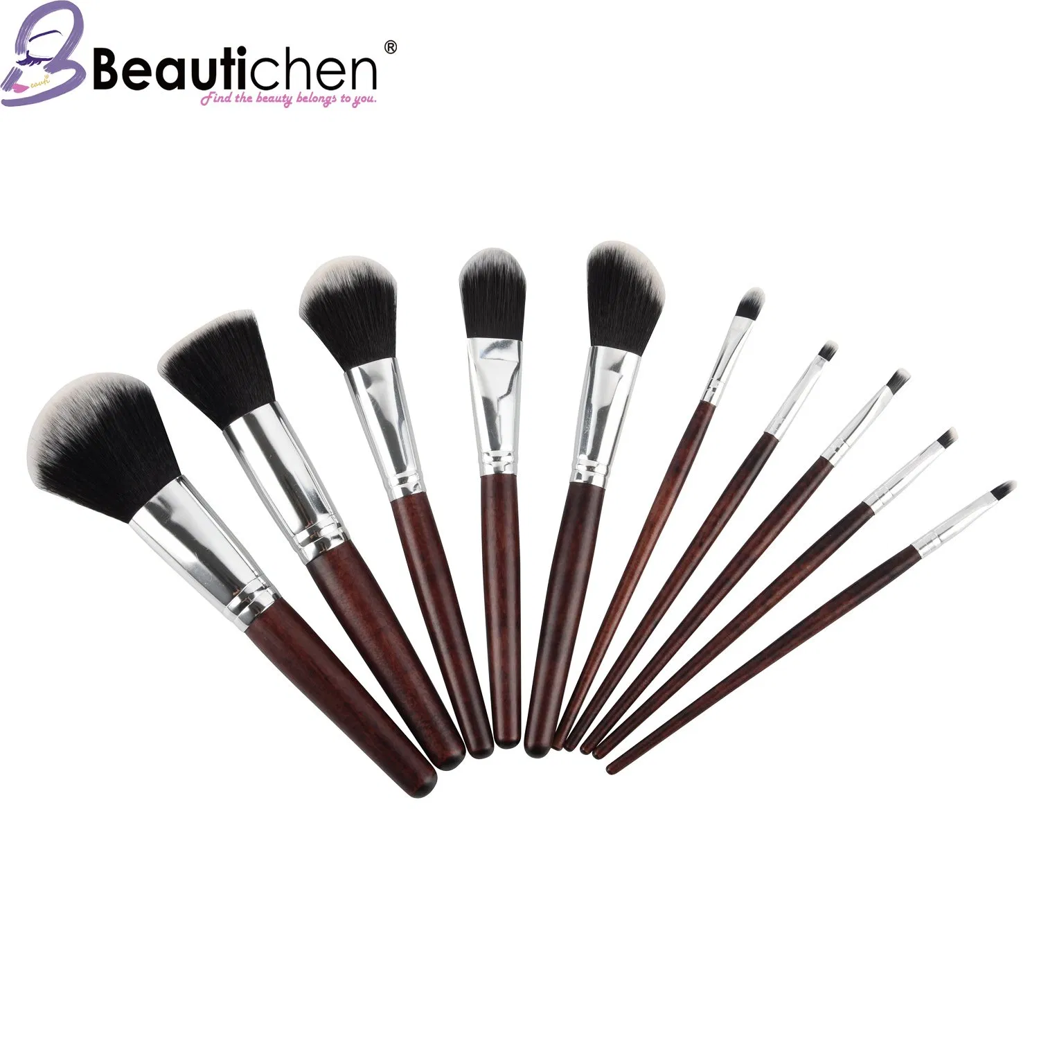 Beautichen Private Label Customized 10 PCS Wood Color Foundation Brush Makeup Set