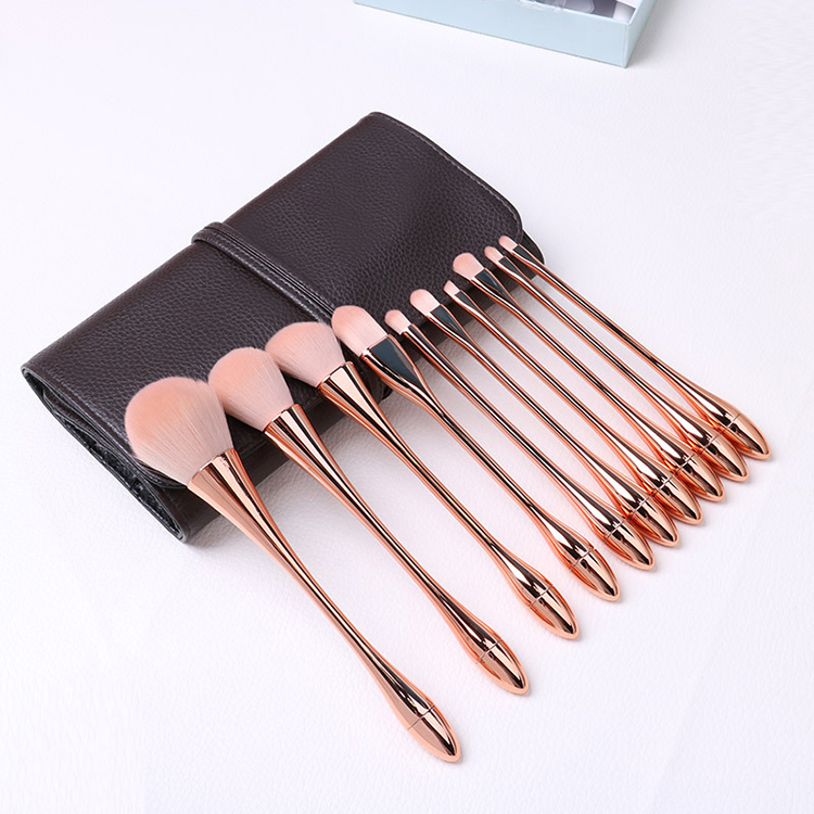 Angled Eyebrow Nose Shadow String Bag 10PCS Makeup Brush Set with Pouch