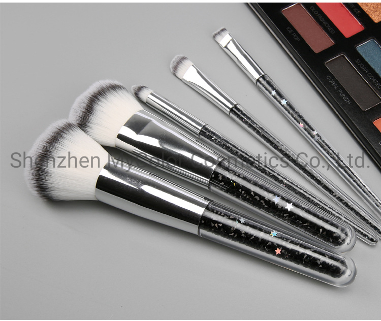 Customized Luxury Black Stars High Quality 5PCS Portable Travel Cosmetic Brush Set Makeup Brush Powder Contour Face Brush Set