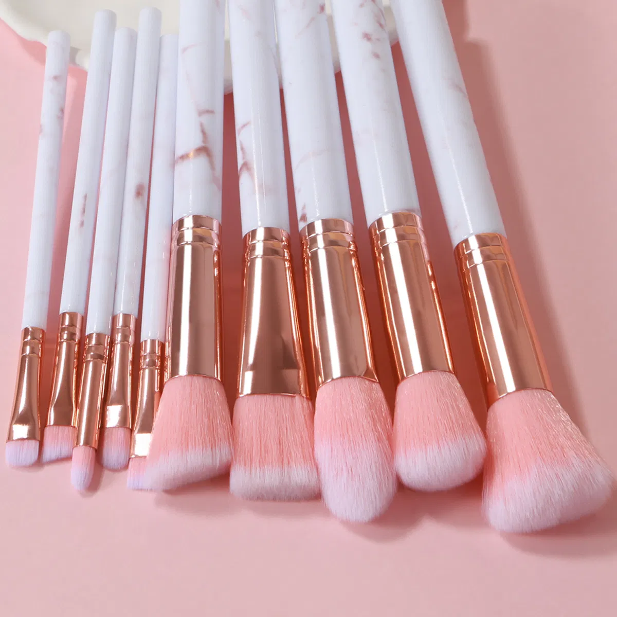 Beautichen 10PCS Pink Marble Vein Makeup Brush Set (5 Large + 5 Small) - Factory Direct Blush/Foundation/Eyeshadow Brushes Bulk Supply