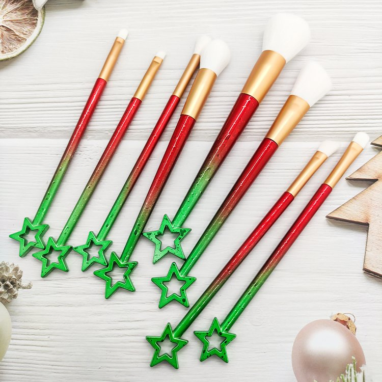 New Christmas Style Mini Easy Carry High Quality 8PCS Makeup Brush Set with Case Private Label