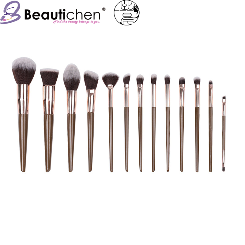 Beautichen 13PCS Taupe Contour/Highlight/Blending Brush Set - Plush Nose &amp; Face Sculpting Brushes, Factory Direct Professional Tools