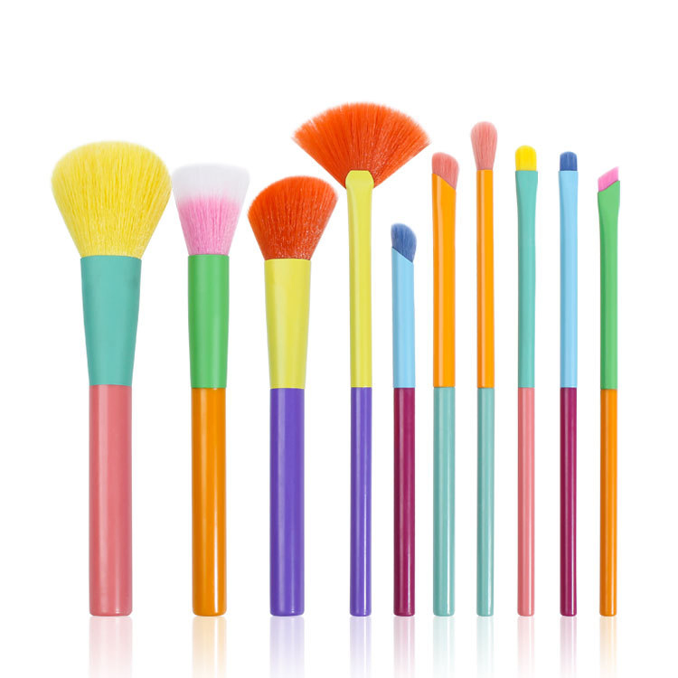 Beautichen 10PCS Pastel Makeup Brush Set with Storage Barrel - Plush Bristles Powder/Stippling/Eyeshadow Brushes Kit, Full Cosmetic Tools
