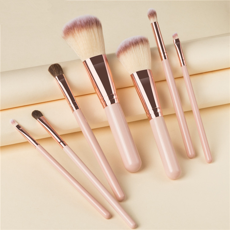 Beauty Tools Pink Own Brand Logo New Small Portable Cosmetics Make up Brushes 7 Piece Mini Travel Size Makeup Brush Set