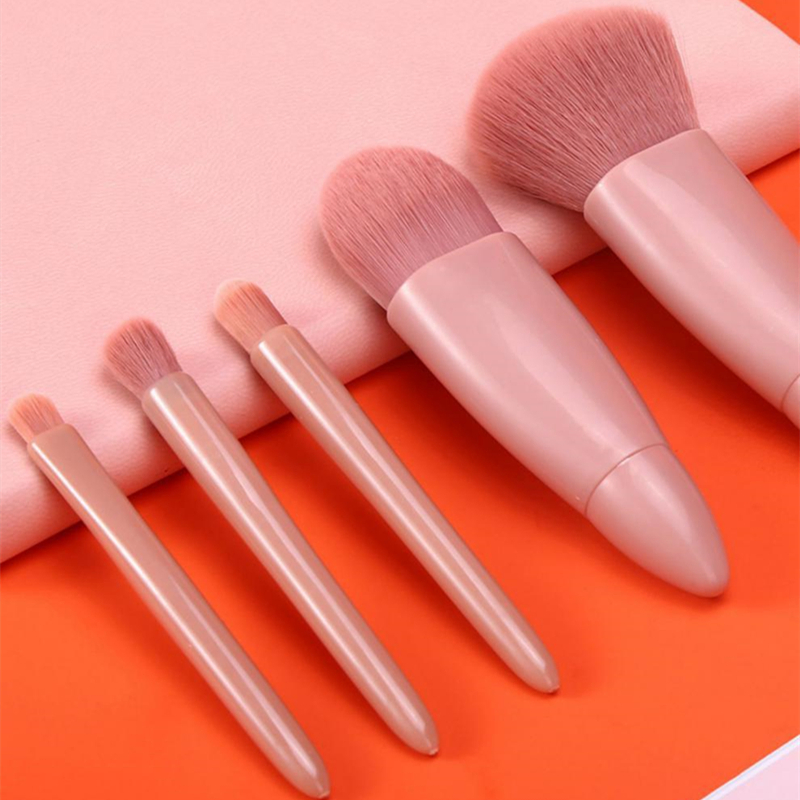 5PC Small Make up Brushes Travel Size Portable Mini Makeup Brush Mirror Set with Case Hot Pink