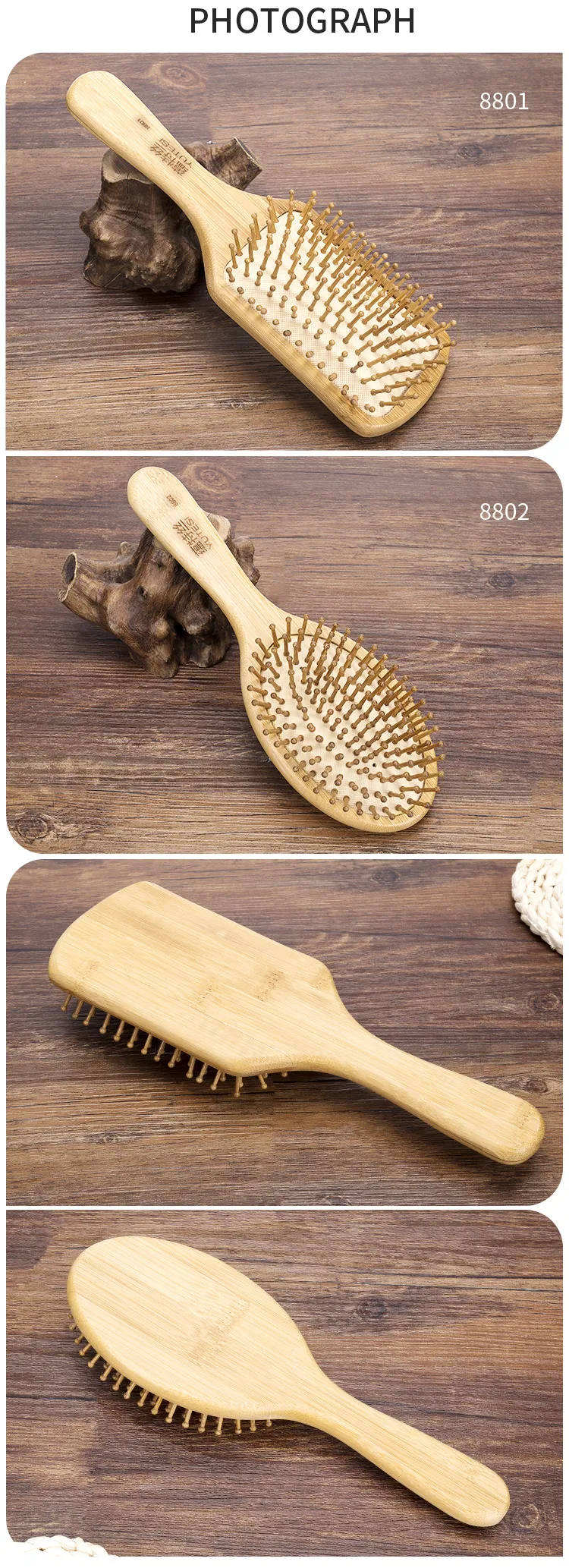 Professional High Quality Natural Bamboo Round Paddle Hair Massage Brush Detail Showcase 2